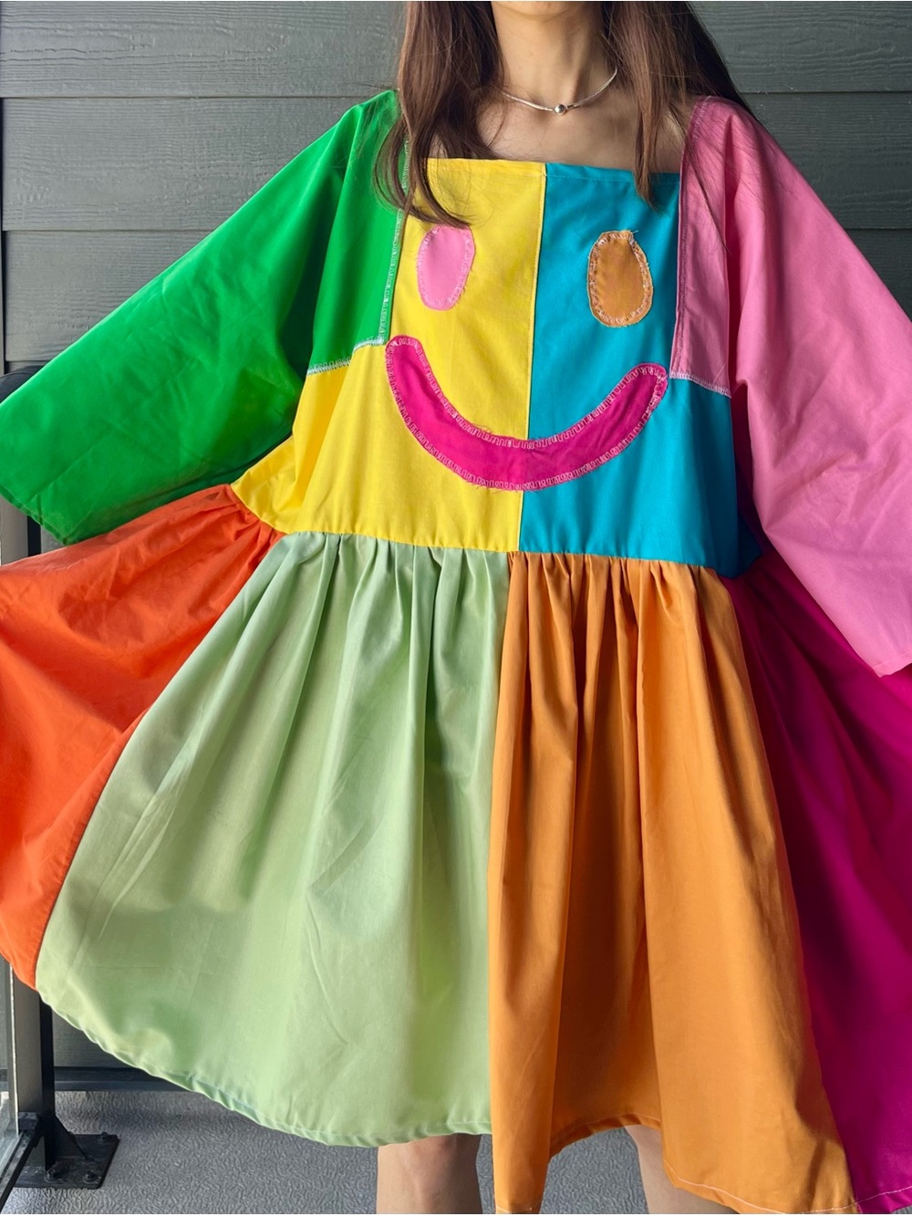 HAPPY FACE SAD FACE | Handmade Quilted Colorblock Bandana Moody Dress SKU 06147